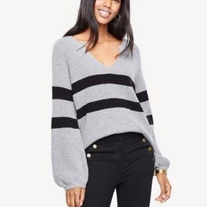 Ann Taylor Split neck sweater black gray